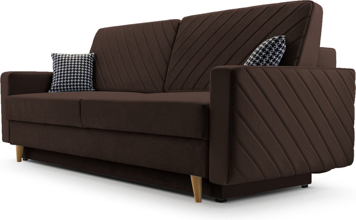 3-zitsbank van Velvet voor woonkamer, slaapbank, sofa met slaapfunctie en opbergruimte, moderne bank - 230x96x97cm - Slaapbank CALIFORNIA - Donkerbruin (KRONOS 06)
