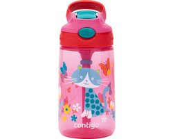 Contigo Gizmo Flip Autospout kinderdrinkfles met rietje, BPA-vrije waterfles - Cherry with Cat - 420ml