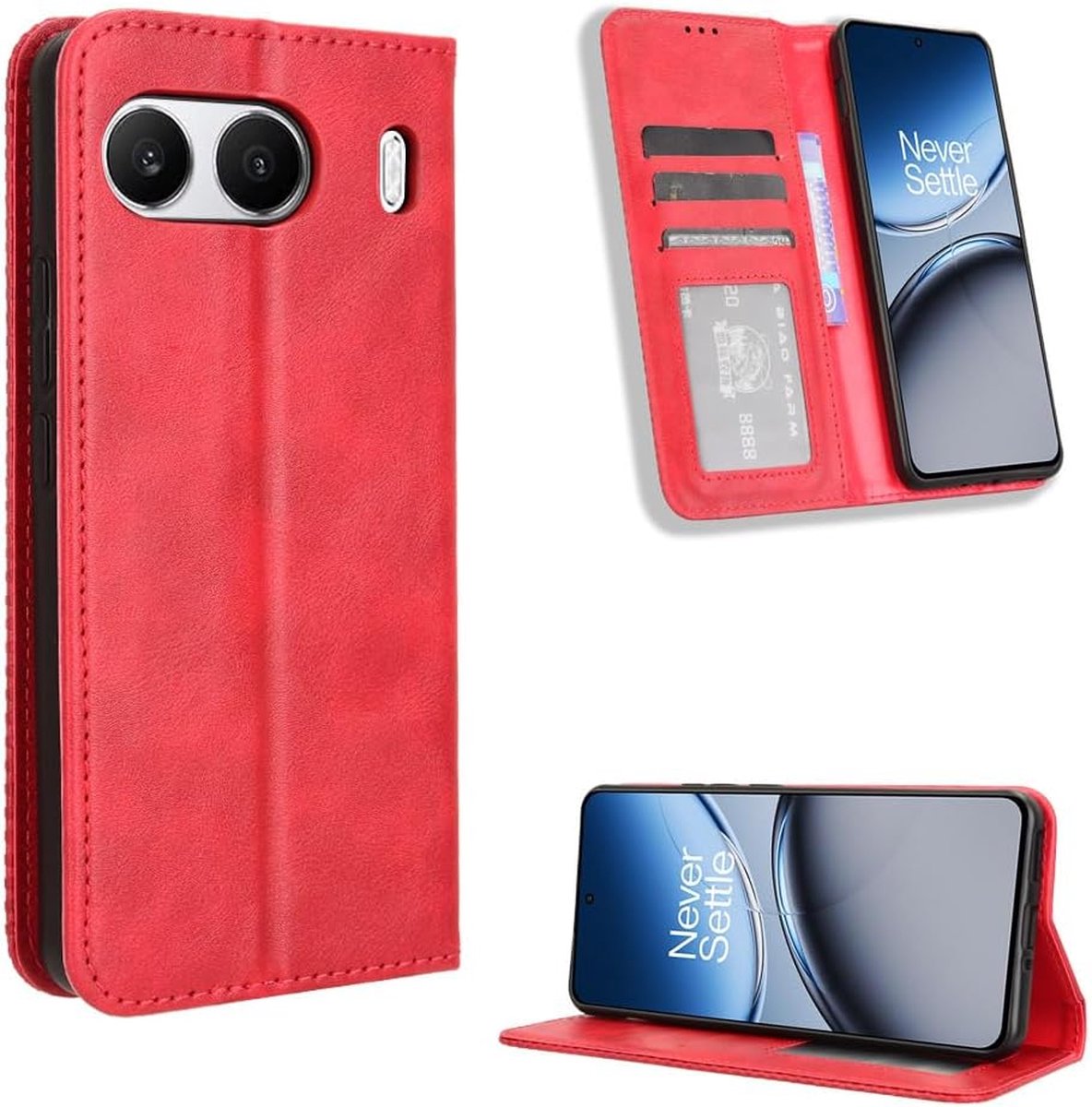 Exobox Geschikt voor Oneplus Nord 4 - Retro Wallet Book Case Hoesje - Rood
