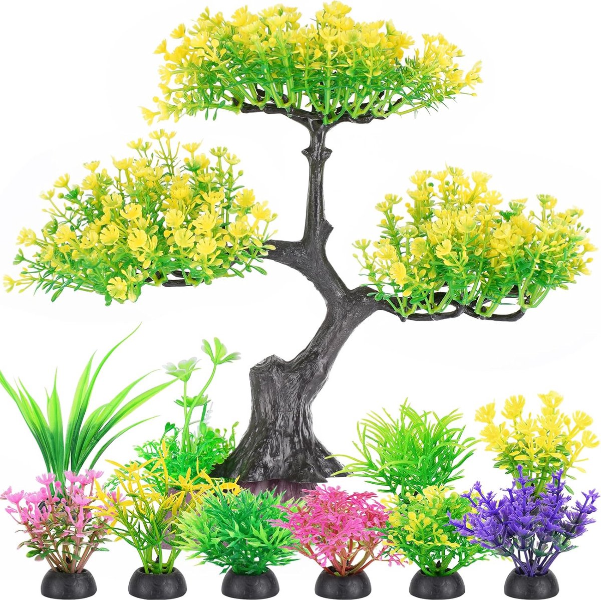 Aquarium decoratie Kunstmatige plastic planten, grote plastic plant nepboomdecoratieaccessoires voor aquarium (geel),