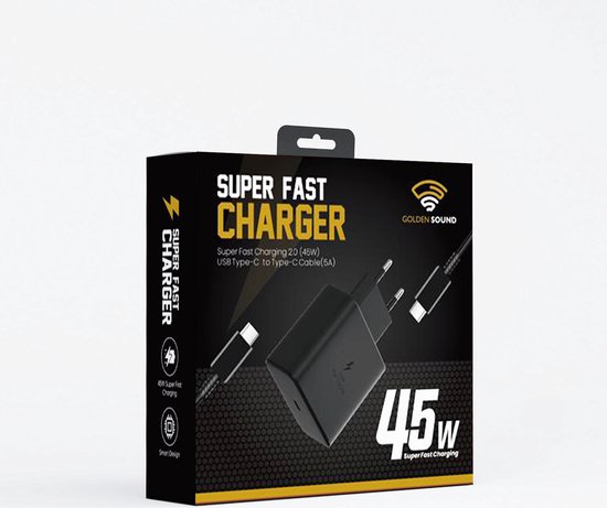 Emballage du chargeur rapide Golden Sound 45W avec images du chargeur et du câble.