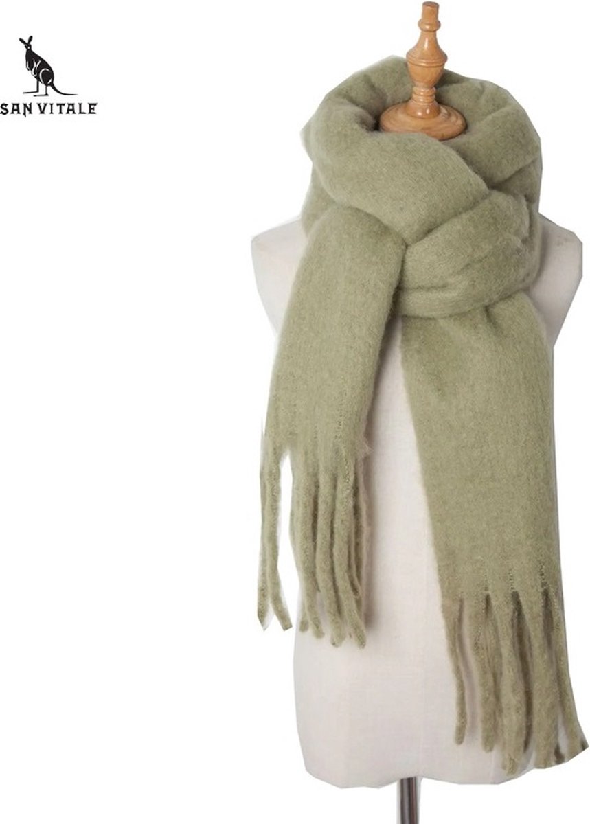 San Vitale® - 1.8 Luxe Winter Sjaal - Sjaal dames - Wol Mix - Omslagdoek - Olijf groen - Pistache groen