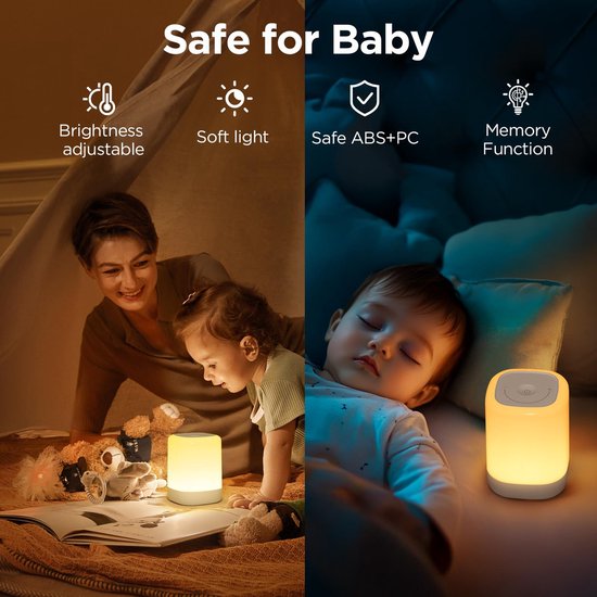 RHYTHMFLAME USB Oplaadbaar Nachtlampje - Warm Licht & RGB Kleuren - Timer - Nachtlampje voor de Slaapkamer - Sfeerlamp - LED verlichting - Leeslamp - Tafellamp - Bedlamp voor Baby, Kinderen & Volwassenen - Dimbaar - Touch Control - Wit van RHYTHMFLAME — afbeelding 5