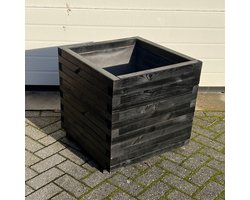 AMISHOUT - Vierkante plantenbak van hout 60x60x60 cm - zwart - bloembak buiten