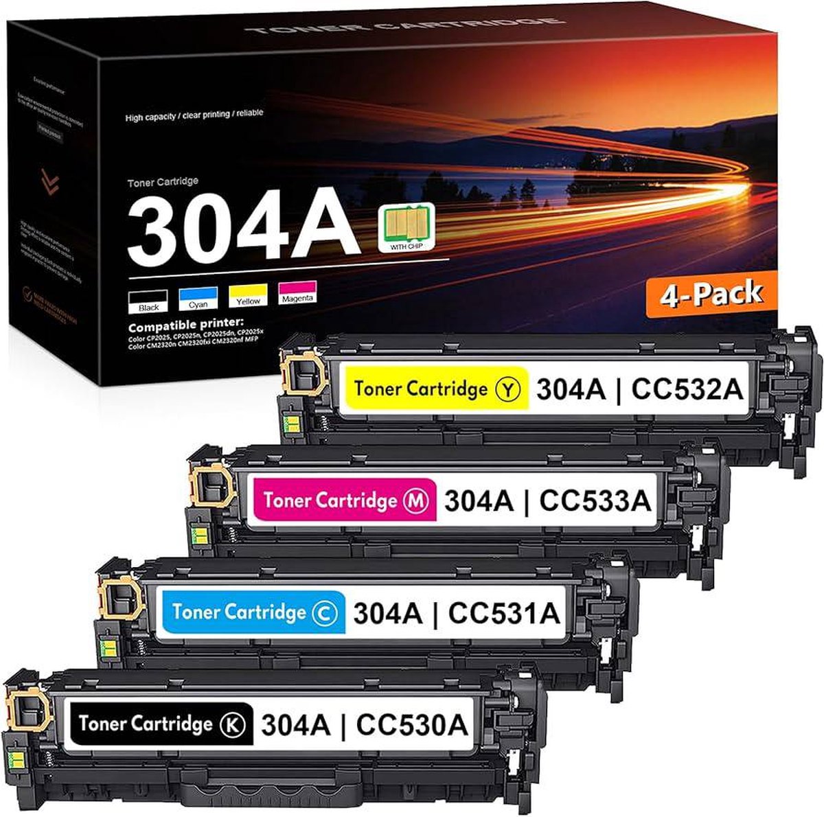 Image of 4-pack | Geschikt voor HP 304 / HP 304A Toner cartridges - Geschikt voor HP Color LaserJet CM2320FXI - CM2320NF - CM2320 - CP2025 - CP2025N - CP2025DN