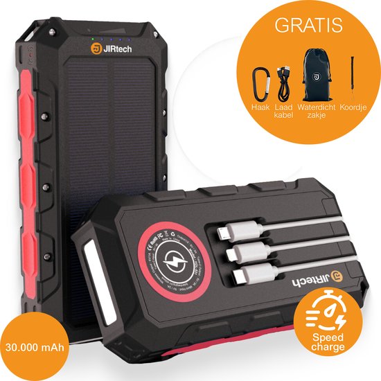 JIR Tech® - Solar Powerbank 30 000 mAh