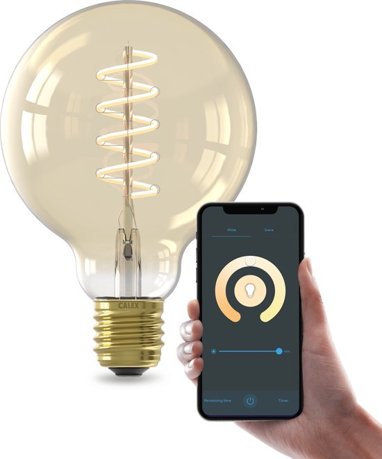 Calex Smart Filament LED Lamp - E27 - Warm Wit Licht - Goud - Slimme Verlichting - G95 - 7W