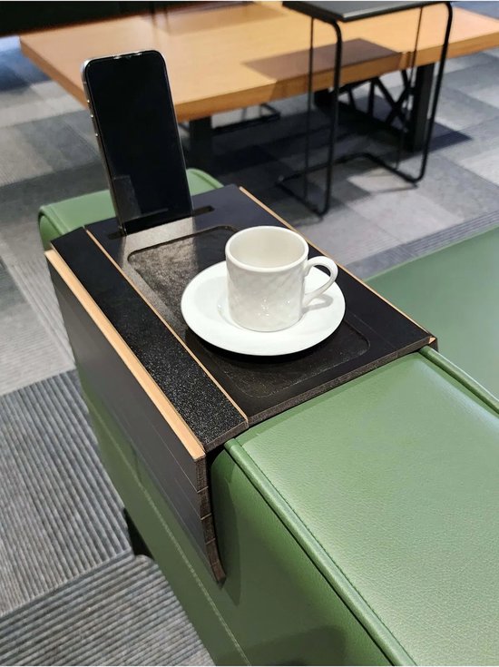 Plateau d'accoudoir| Table de canapé| Plateau pour canapé| Organisateur d'accoudoir| Antidérapant| Flexible| Organisateur| Porte-téléphone| Noir