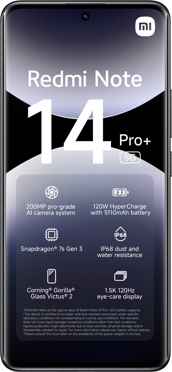 Xiaomi Redmi Note 14 Pro+ - 5G - 12GB/512GB - Midnight Zwart thumbnail 2