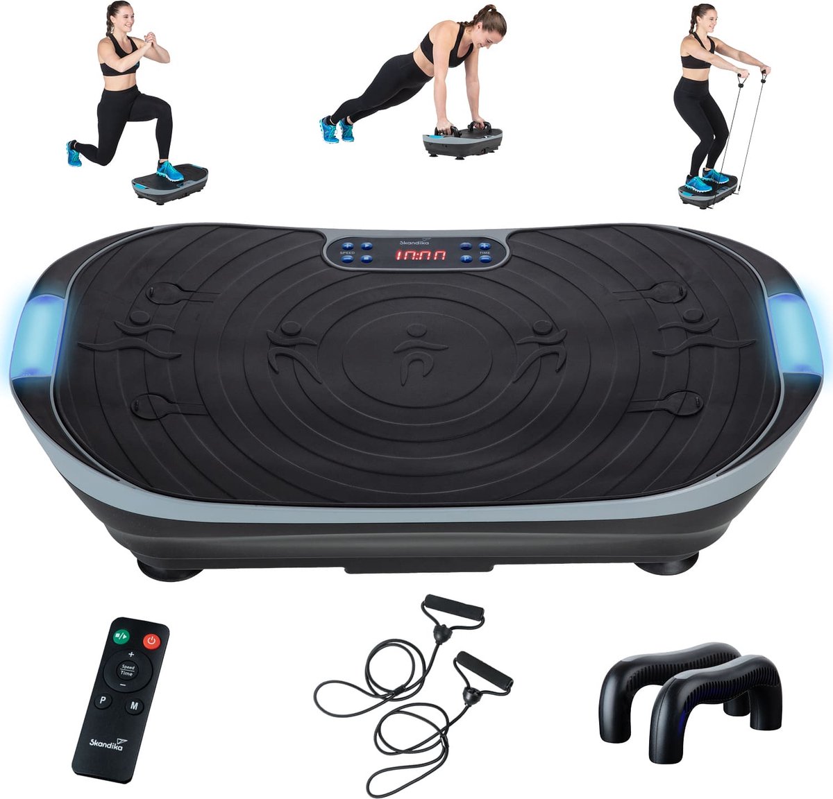 Skandika V2 Trilplaat - Trilplaten - Trainingsgrepen en trainingsbanden - Oscillerende trilling - Gebogen design, stille motor, 99 niveaus, LCD-scherm, multigym, sportapparaat voor thuis - grijs/zwart