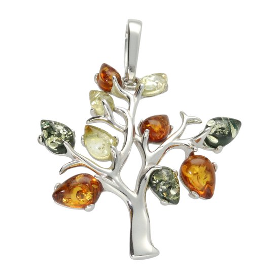 La Rosa Princesa Tree of Life Hanger met Barnsteen Amber Zilver Gerhodineerd Levensboom Dames cadeau met betekenis