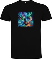 Zwart T-Shirt met “Kleurrijke Electrische Gitaar – Muziekinstrument – Muziek – Noorderlicht “ Print Full Color Maat XL