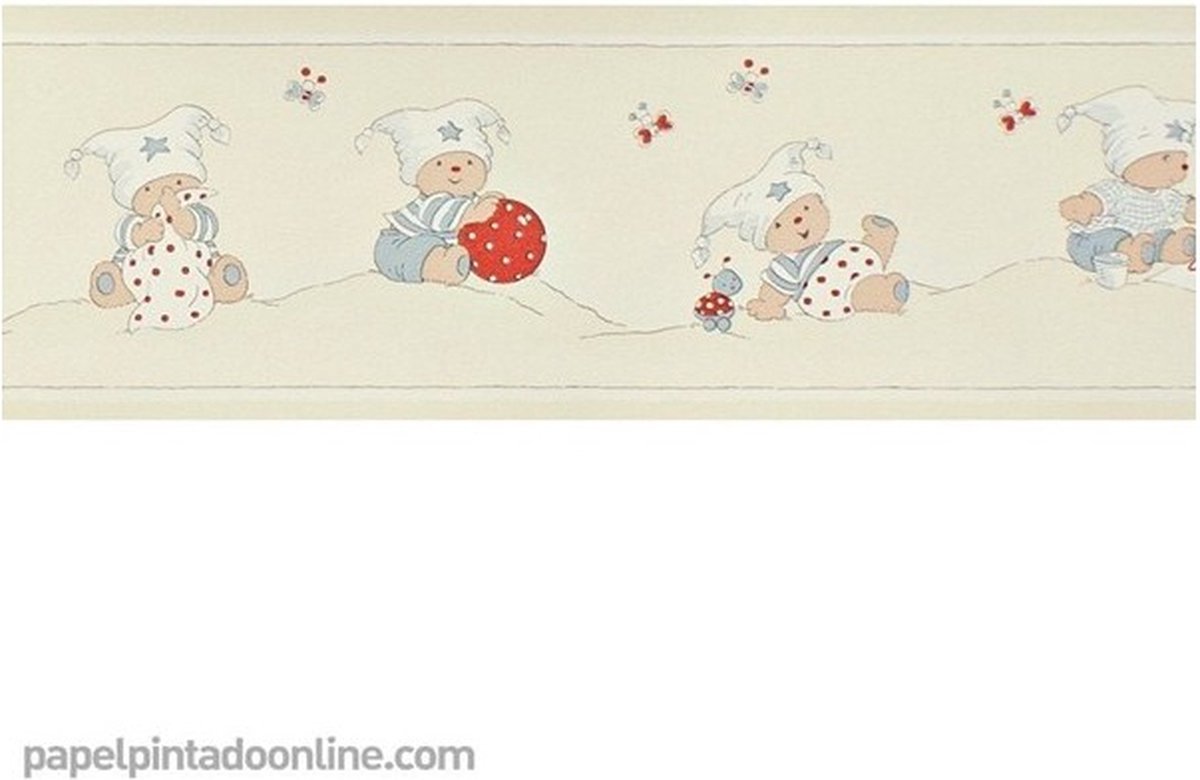 Four Friends - Kinderbehang - Behangrand - Behangpapier - Behang Babykamer - Bedtijd - 0.13 x 5M.