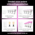 Overzicht van Philips Hue uitbreidingspakketten: 4x White GU10 Spots, 4x White and Color Ambiance GU10, 2x White Filament Edison E27, 2x White and Color Ambiance E27.