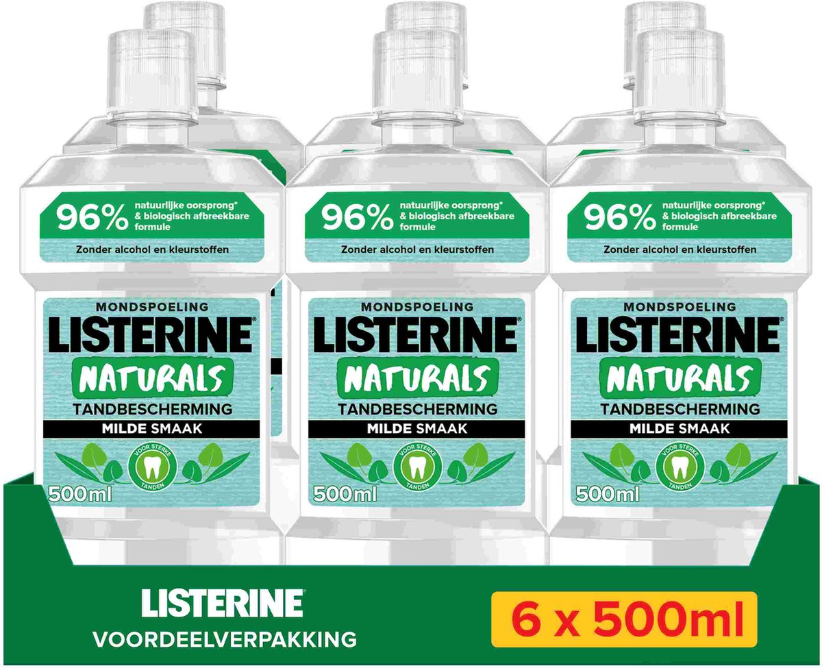Goedkoopste LISTERINE Mondwater Naturals Tandbescherming - mondspoeling - milde muntsmaak - zonder alcohol - 6 x 500ml