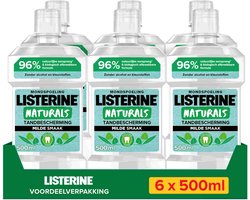 Listerine Naturals Tandbescherming mondwater met milde muntsmaak, zonder alcohol, met essentiële fluoride en biologisch afbreekbare formule, 6x500ml