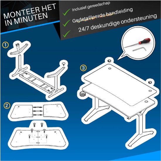 HLFURNIEU Bureau Gaming Informatique Ergonomique 140 × 70 cm, Table de