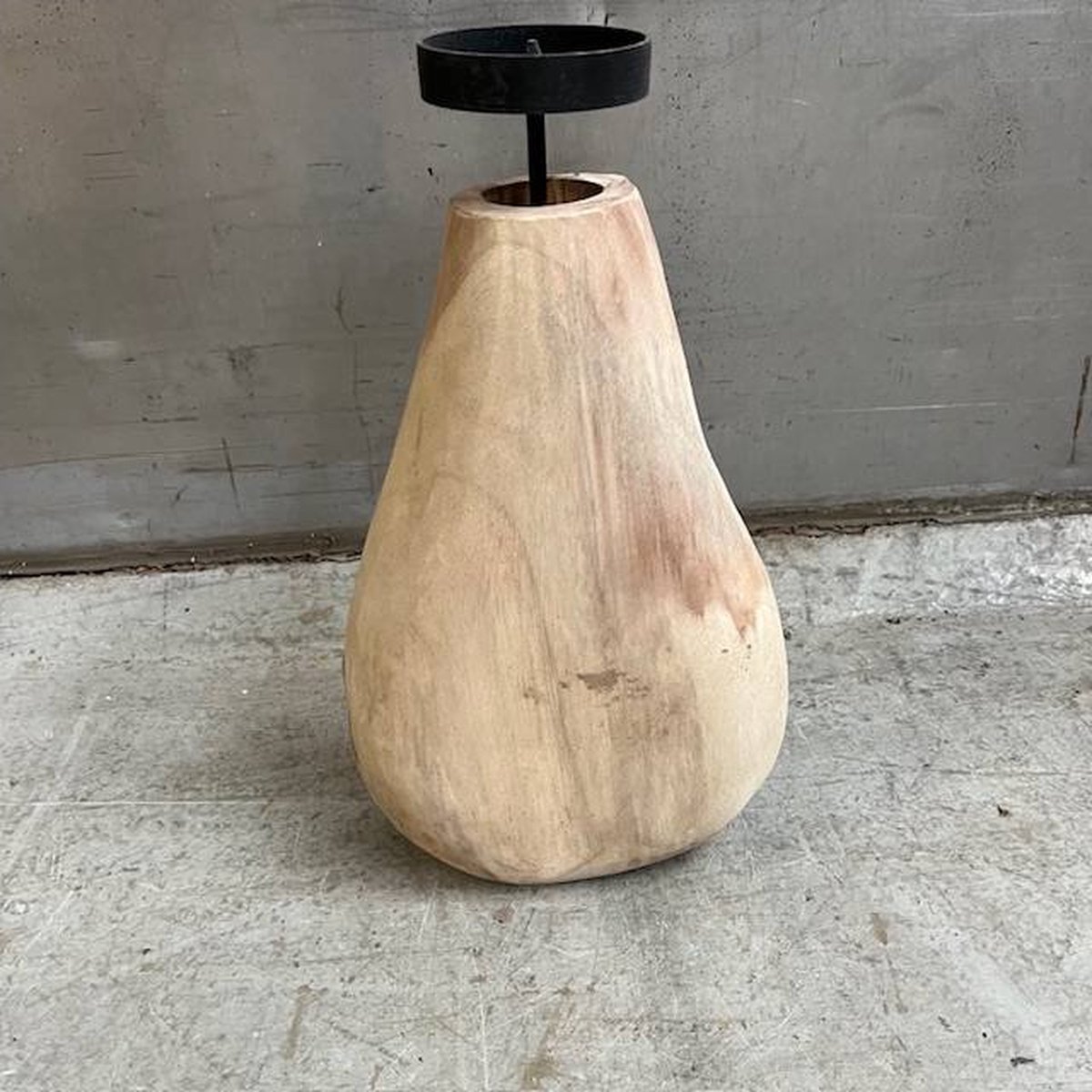 Candle vase teak 19x9H28cm