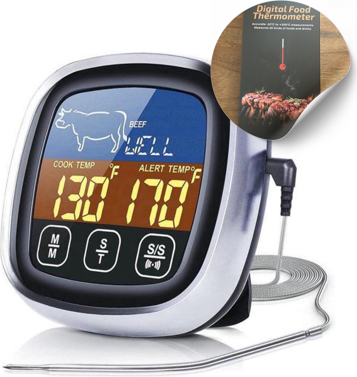 Digitale BBQ Thermometer - Tot 300°C - Waterdicht - Vlees- en Kookthermometer met Alarm & Timer - Inclusief Batterijen