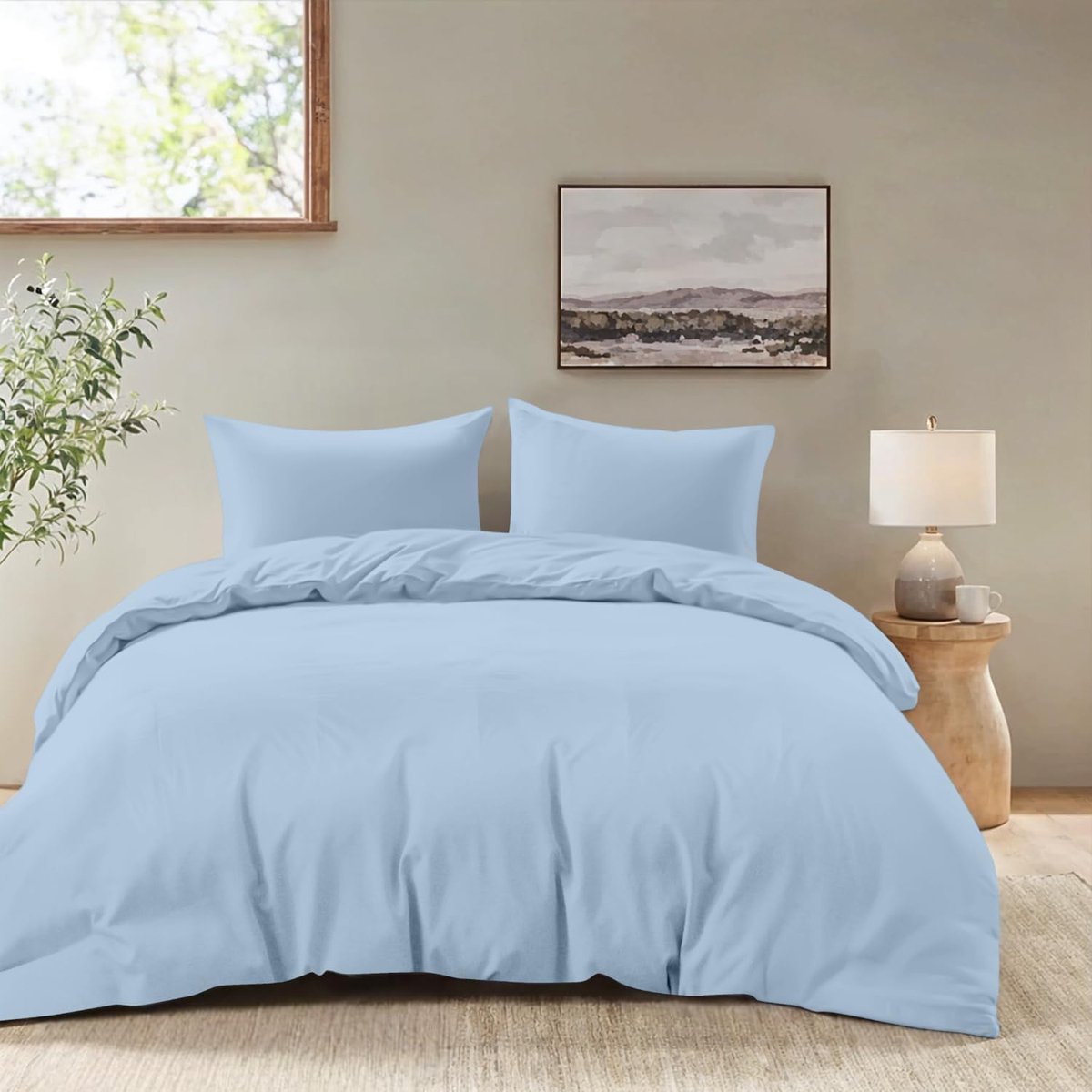 Dekbedovertrek 240x220 cm met 2 kussenslopen 80x80 cm - Blauw - 240x220 volwassen bedset van 100 procent microvezel