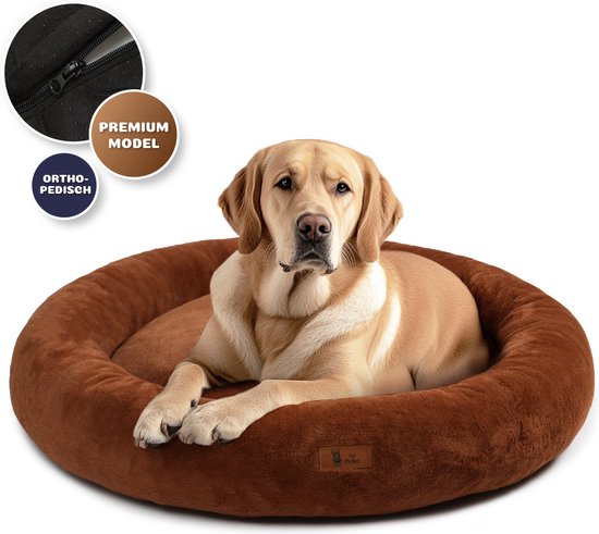 Pet Perfect Orthopedische Hondenmand – Donut Hondenmand – Hondenkussen – Hondenbed – Wasbaar - 100 cm - Bruin