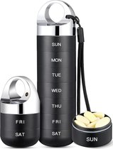 Pilulier de Voyages en métal – Pilulier hebdomadaire portable et étanche – Grand pilulier en alliage d'aluminium – Pour Vitamines, huile de poisson et compléments alimentaires – Noir