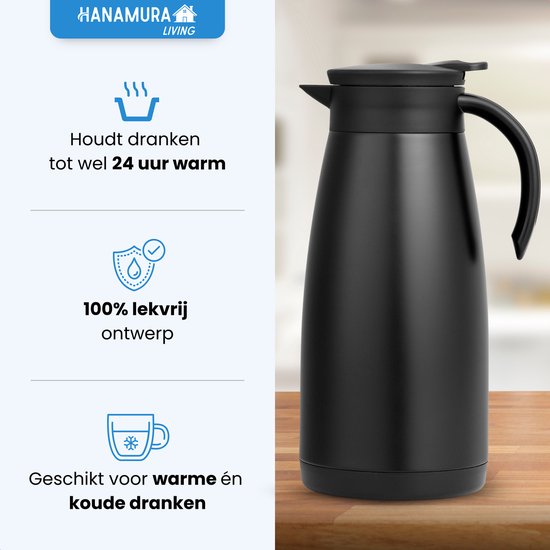Bouteille isotherme 1,5 litre - Café & Thee - Zwart - Hanamura