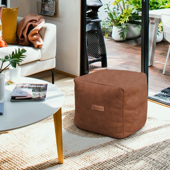 Casacomfy ModiBox – Pouf Carré – Caramel Latte – Repose-pieds – Aspect Cuir