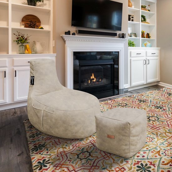 Casacomfy ModiBox – Pouf Carré – Latte – Repose-pieds – Aspect cuir