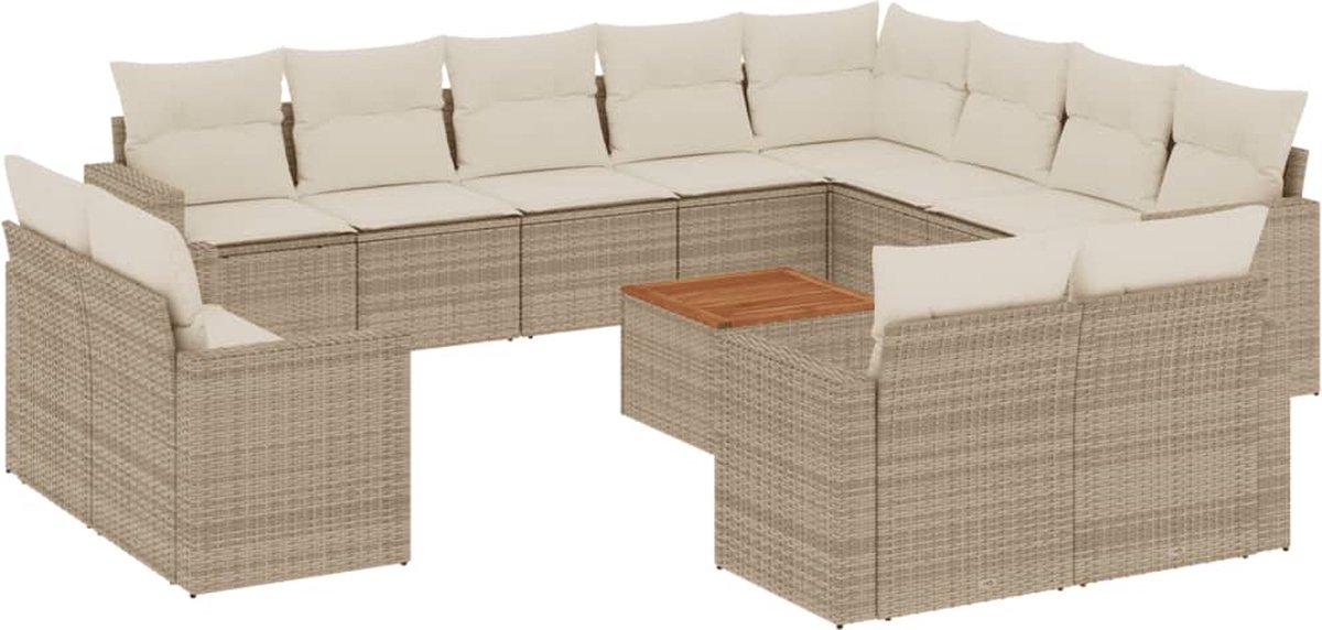 vidaXL 13-delige - Loungeset - met - kussens - poly - rattan - beige