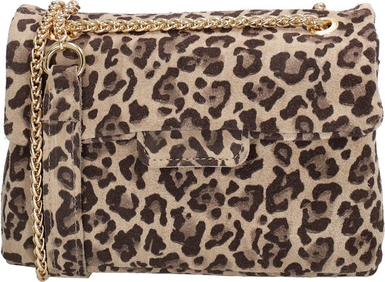 Charm London Anna Schoudertas - Crossbody - Ketting - Suede - Overslag - Goud - Luipaard - 100% Leer