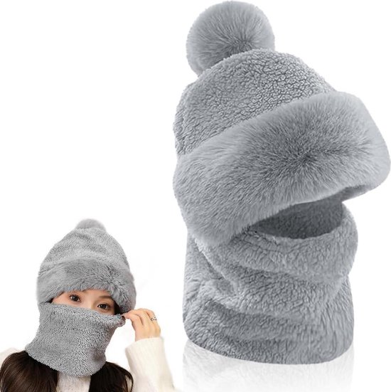 Sjaal met capuchon, muts set, sjaal met pompon, winddichte