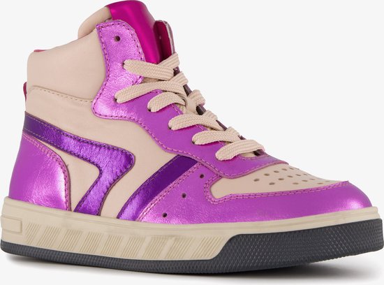 Groot hoge leren meisjes sneakers paars beige Maat 28 - Main Image