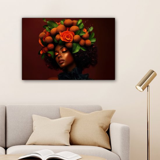 Canvas schilderij 60x40 cm - Exclusieve wanddecoratie Vrouw - lychee - exotisch - Muurdecoratie woonkamer - Slaapkamer decoratie - Kamer accessoires - Schilderijen op canvas