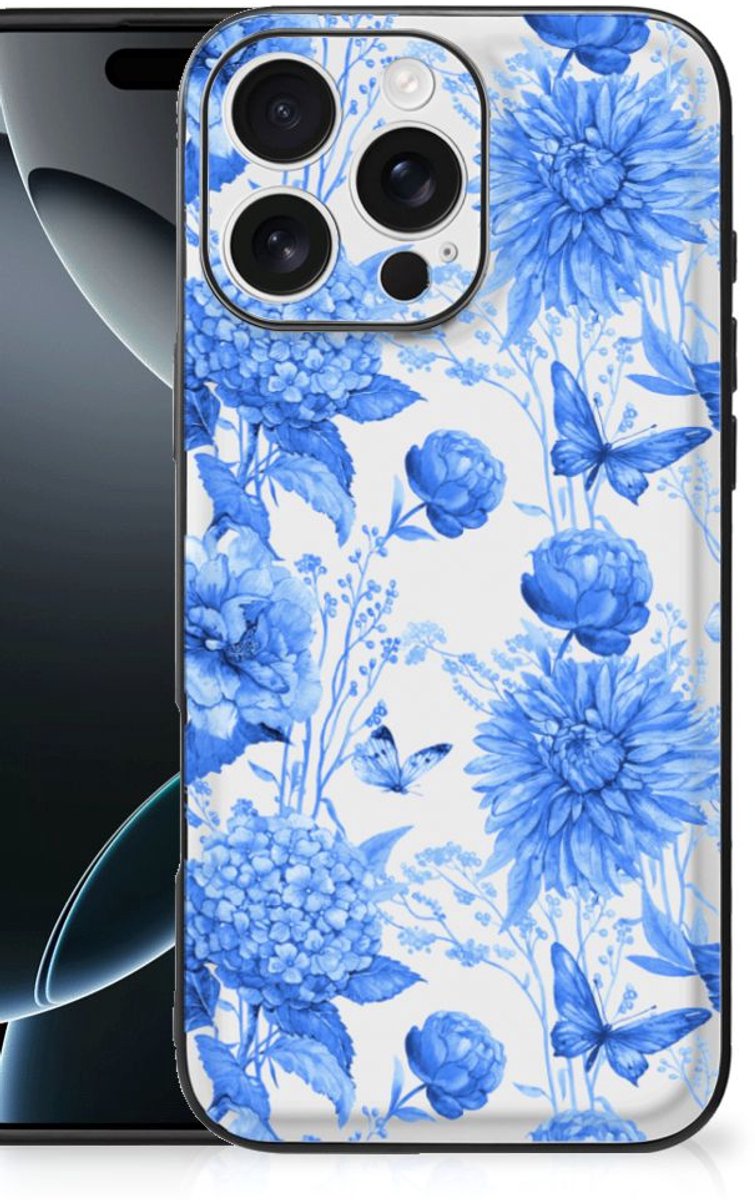 Bloemen Hoesje voor iPhone 16 Pro Max Flowers Blue