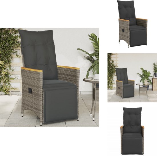 Chaise de jardin vidaXL - Chaises de jardin - Chaise de Jardin - Chaise de patio - Chaise de jardin réglable avec coussins en résine tressée grise
