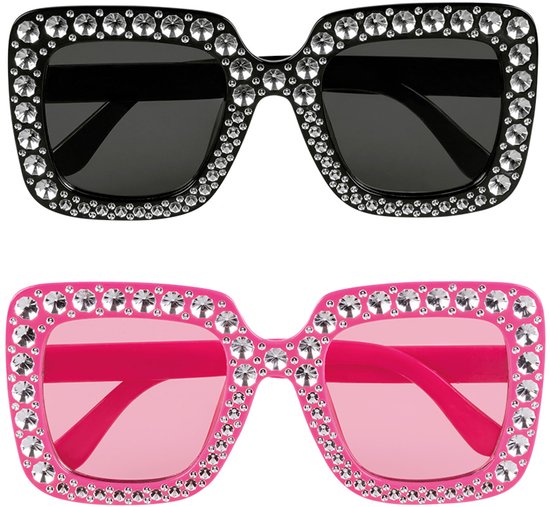 Boland Feestbrillen Set – 2 Stuks, Roze En Zwart, Met Bling-bling Glitters, Zonder Sterkte, Perfect Voor Carnaval En Disco