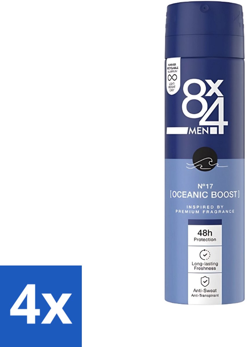 8 x 4 Deospray Men - No.17 Oceanic Boost - Deodorant - Oceaangeur - 150 ml - Voordeelverpakking - 4 stuks