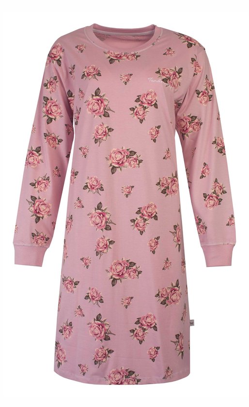 Tenderness Dames Nachthemd - Lange Mouw - Ronde Hals - Roze - Maat L