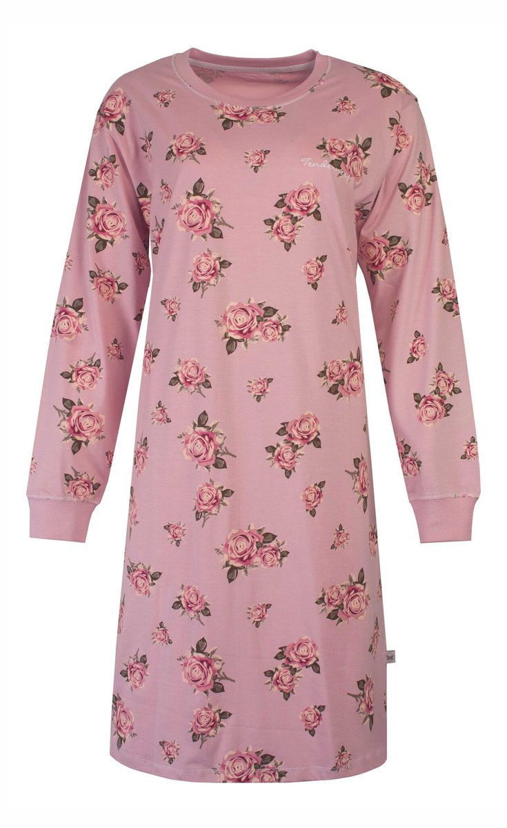 Tenderness Dames Nachthemd - Lange Mouw - Ronde Hals - Roze