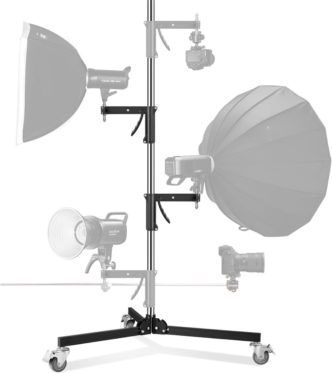 Metaal Zware Roller Tripod - Studio Statief 240 cm - Robuuste C-Stand met Wielen - Inclusief 2 Glijdende Handvat Kit - Max. Draagcapaciteit 15 kg - Voor Studio Monolight, Softbox en Reflector