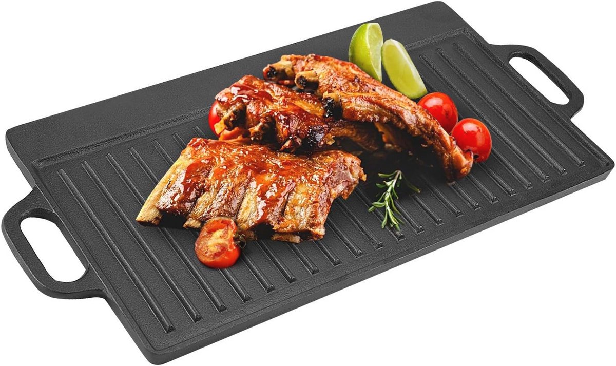 Gietijzeren grillpan met dubbele kookoppervlakken voor oven en gasfornuis - 50,5 x 23,5 cm