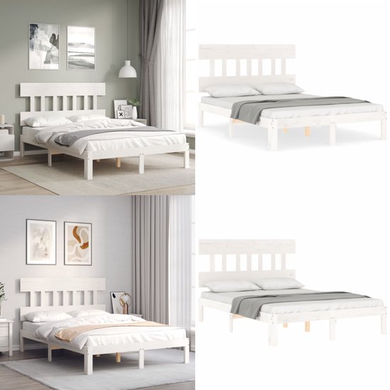 vidaXL Bedframe zonder matras massief grenenhout wit 120x200 cm - Bedframe - Bedframes - Bed - Tweepersoonsbed