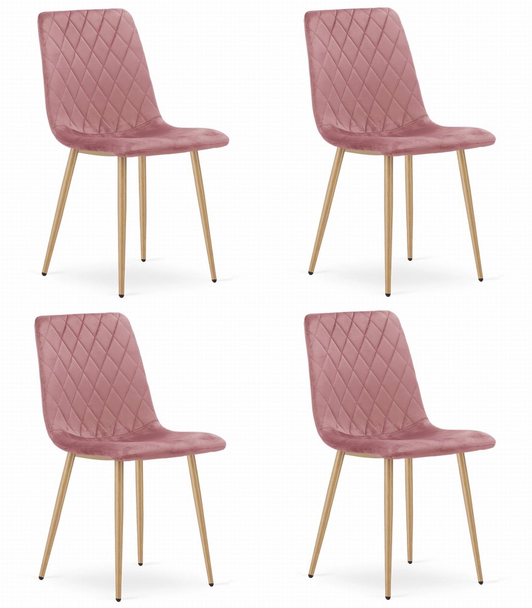 Set van 4 Eetkamerstoelen TURIN Donkerroze – Velvet Bekleding, Modern, Ergonomisch Design, Houtlook Metalen Poten, Max. 120 kg