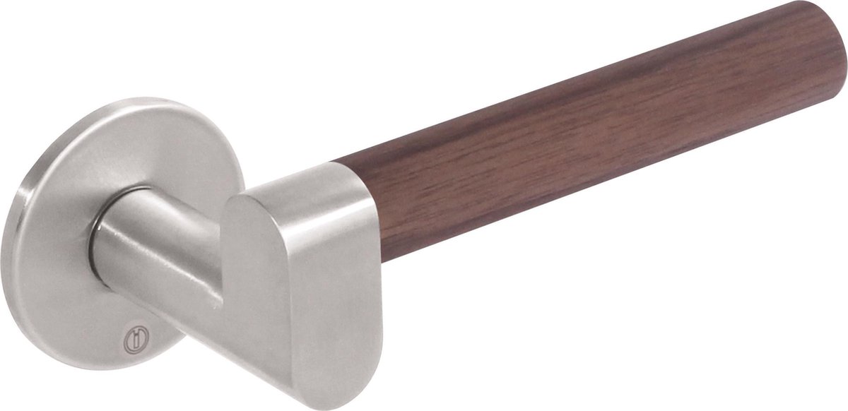 Deurkruk Dock Wood op rozet rond plat RVS