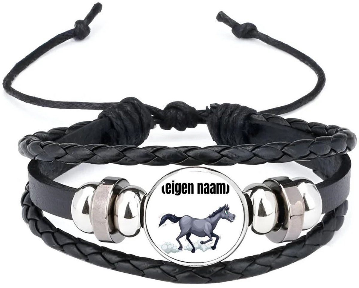 Akyol - rennend paard met eigen naam armband zwart - Paarden - dieren liefhebber - iemand die houdt van paarden - verjaardag - cadeau - kado - geschenk