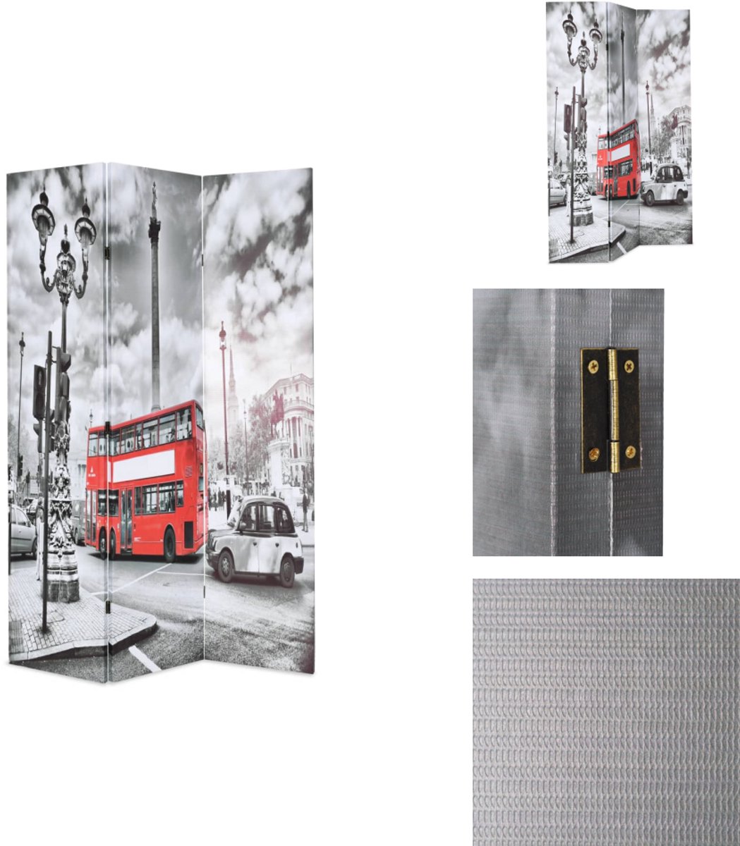 VidaXL Kamerverdeler Kamerverdelers Paravent Paravents Kamerscherm inklapbaar Londen bus 120x170 cm zwart en wit