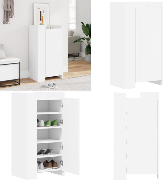 vidaXL Schoenenkast 52x37,5x100 cm bewerkt hout wit, schoenen kast, schoenenkast wit, schoenenrek hout, schoenen rek, schoenenkast hal