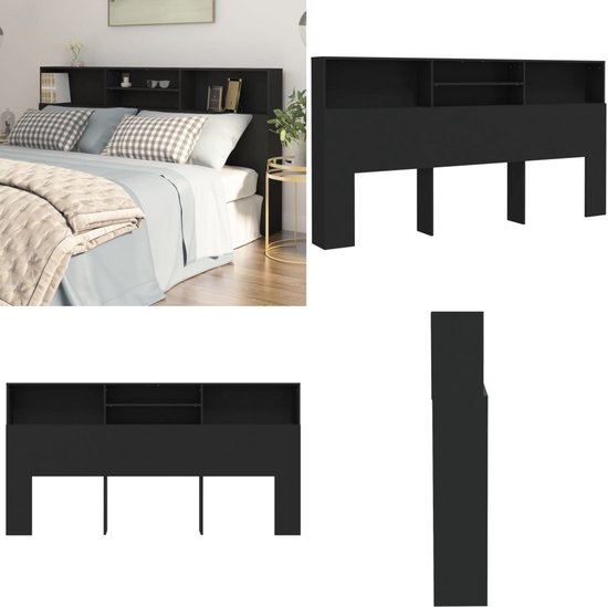 vidaXL Hoofdbordkast met LED-verlichting 160x16,5x103,5 cm zwart, hoofdbord kast, kast hoofdeinde bed, hoofdbord bed kast, hoofdbord kast bed