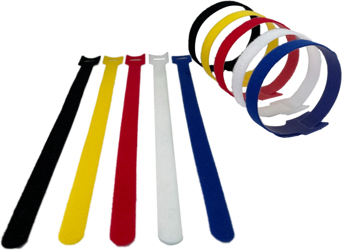 Kabelbinders Klittenband (XL) 25 cm – 50 stuks - Tie Wraps– Kabel Organizer – Tyraps - Bundelaar – Kleurenmix